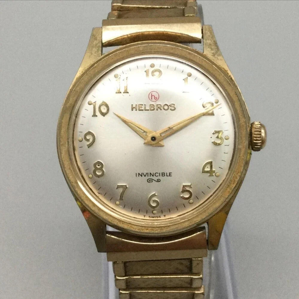 Vintage Helbros Invincible Swiss Mens Watch 33mm Silver Gold Tone Stretch Manual